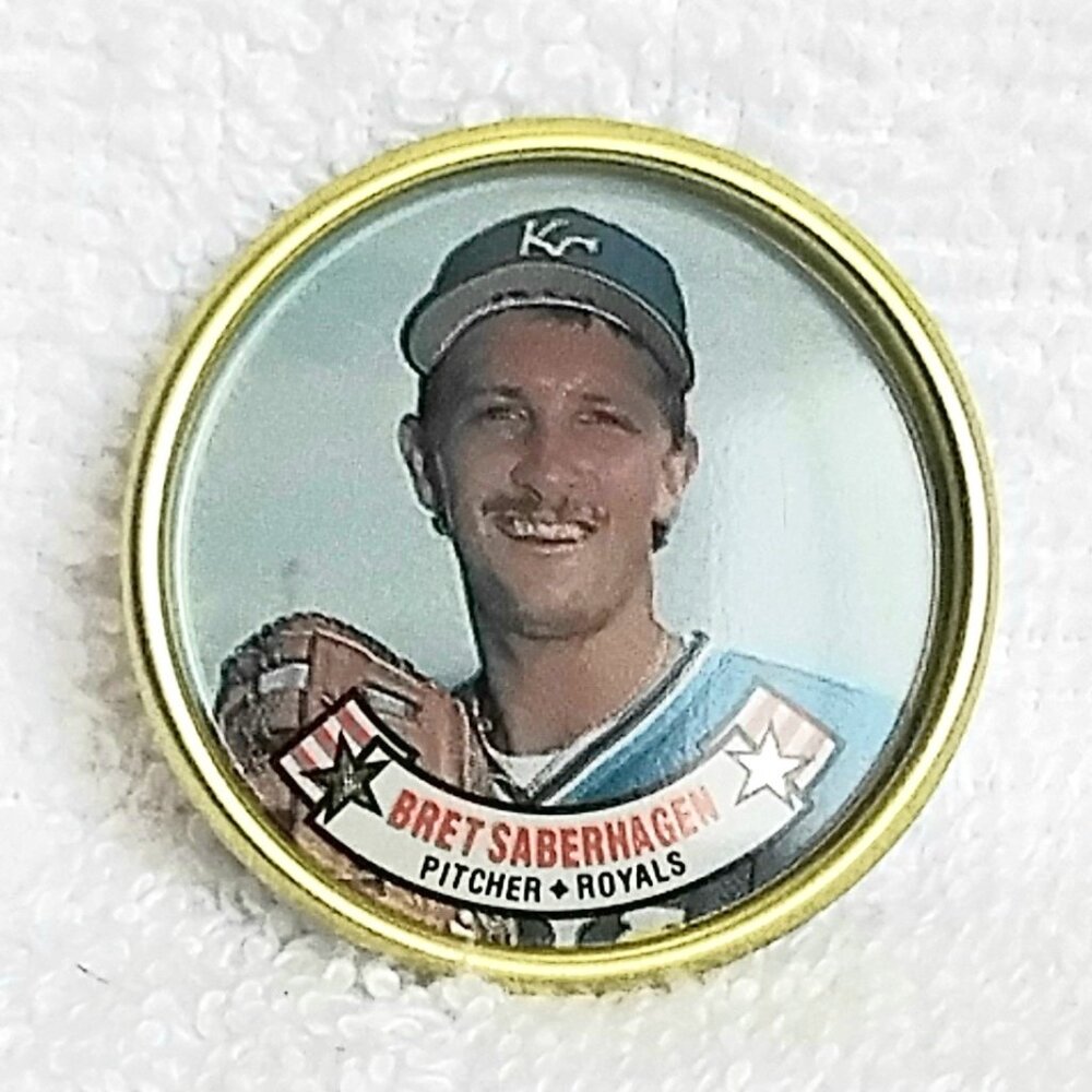 3/$20 Vintage & Mint 1988 Topps MLB Bret Saberhagen 1 1/2" Metal Coin 25/60!!